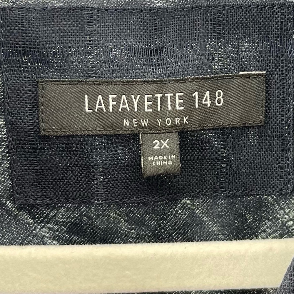 Lafayette 148 100% Linen Semisheer Navy Blue Button-Down Blouse, Women's 2X - Picture 5 of 6